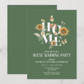 Forest Green Floral Flowers House Warming Party 招待状 (正面/裏面)