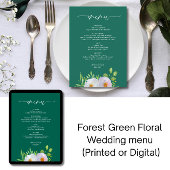 Forest Green Floral Printable Wedding menu 招待状