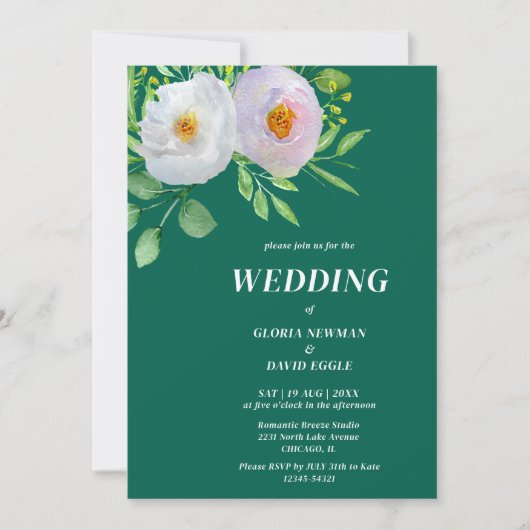 Forest Green Floral Wedding Invitation 招待状 (正面)