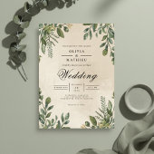 Forest Green Foliage Frame Wedding 招待状