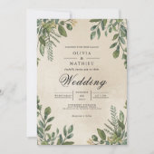 Forest Green Foliage Frame Wedding 招待状 (正面)