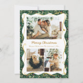Forest Green Gold Botanical Christmas 3 Photo シーズンカード (正面)