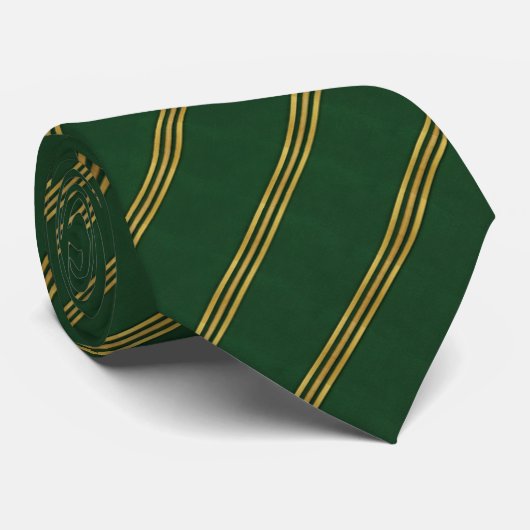 Forest Green & Gold Diagonal Striped ネクタイ (ロール)
