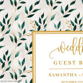 Forest green gold greenery wedding guest book ゲストブック