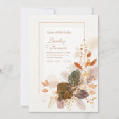 Forest Green Gold Line Autumnal Leaf Wedding 招待状 (正面)