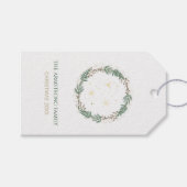 Forest Green Gold Stars Christmas Family Name ギフトタグ (正面(横))