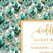 Forest green gold wedding guest book with leaves ゲストブック