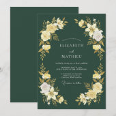 Forest Green Golden Bloom Wedding 招待状 (正面/裏面)