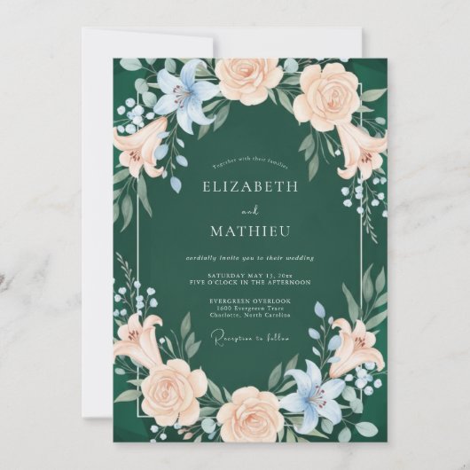 Forest Green Graceful Woodland Wedding 招待状 (正面)