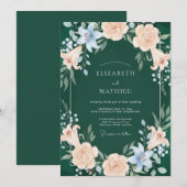 Forest Green Graceful Woodland Wedding 招待状 (正面/裏面)