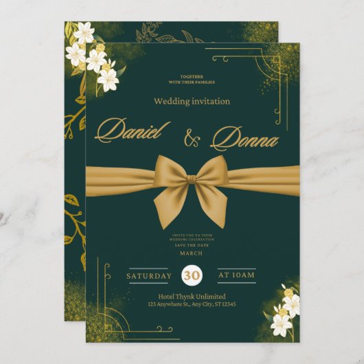 Forest Green Ivy Ornament Wedding Invitation 招待状 (正面/裏面)