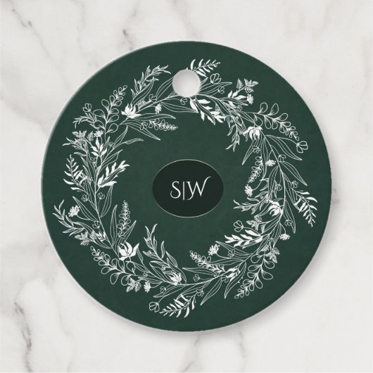 Forest Green Leafy  Wreath Monogram Nature フェイバータグ (正面)