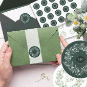 Forest Green Leafy  Wreath Monogram Nature ラウンドシール