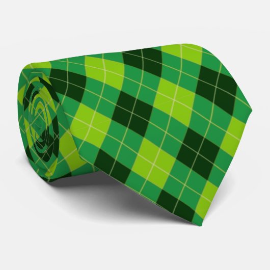 Forest Green, Lime Green, and Black Argyle ネクタイ (ロール)