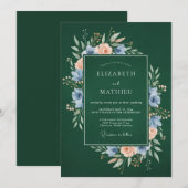 Forest Green Moody Botanical Wedding 招待状 (正面/裏面)