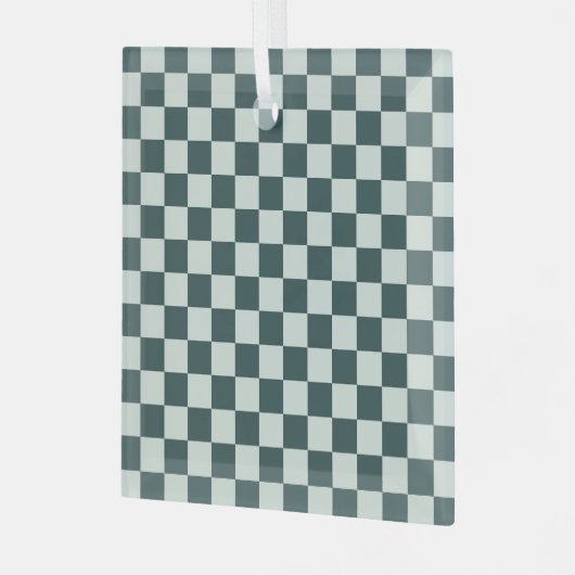 Forest green moss checkerboard pattern ガラスオーナメント (正面左)