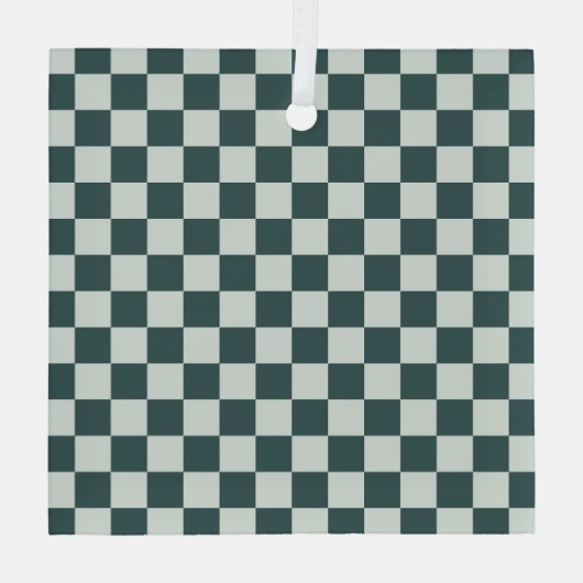 Forest green moss checkerboard pattern ガラスオーナメント (裏面)