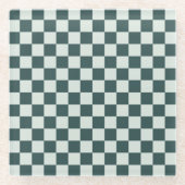 Forest green moss checkerboard pattern ガラスコースター (正面)