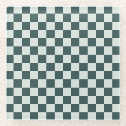 Forest green moss checkerboard pattern ガラスコースター (正面)