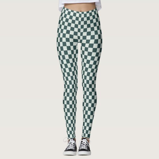 Forest green moss checkerboard pattern レギンス (正面)