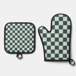 Forest green moss checkerboard pattern 鍋つかみ&鍋敷きセット