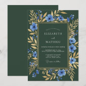 Forest Green Opulent Anemone Wedding 招待状 (正面/裏面)