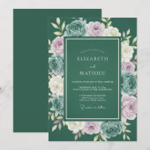 Forest Green Painterly Botanical Wedding 招待状 (正面/裏面)