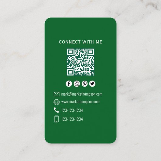 Forest Green Photo QR Code Connect With Me 名刺 (裏面)