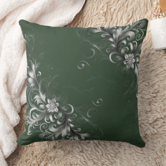 Forest Green Pillow with Elegant Silver Accents クッション (ブランケット)