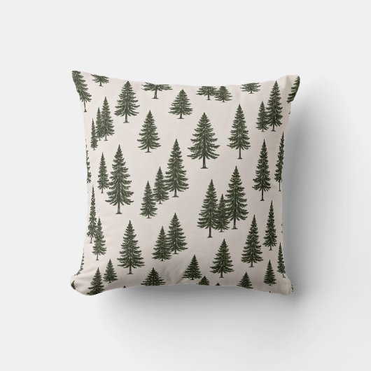 Forest Green Pine Tree Woodland Pattern クッション (正面)