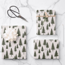 Forest Green Pine Tree Woodland Pattern ラッピングペーパーシート
