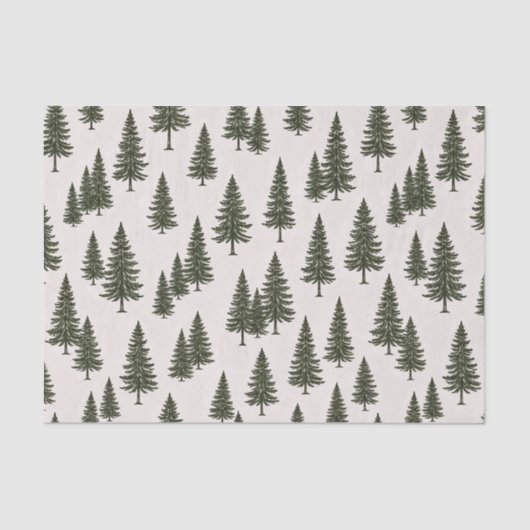 Forest Green Pine Tree Woodland Pattern 薄葉紙 (正面)