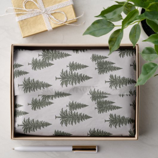 Forest Green Pine Tree Woodland Pattern 薄葉紙 (ギフト)