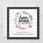 Forest Green plaid Corporate Logo QR Code Holiday  シーズンカード (正面)
