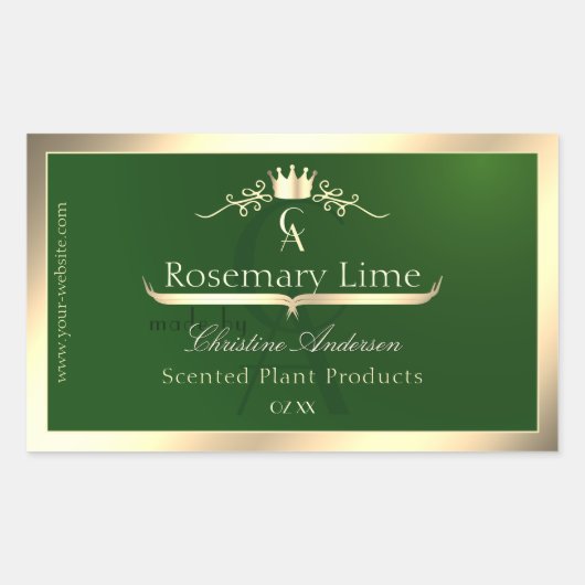 Forest Green Product Label Gold Frame and Monogram 長方形シール (正面)