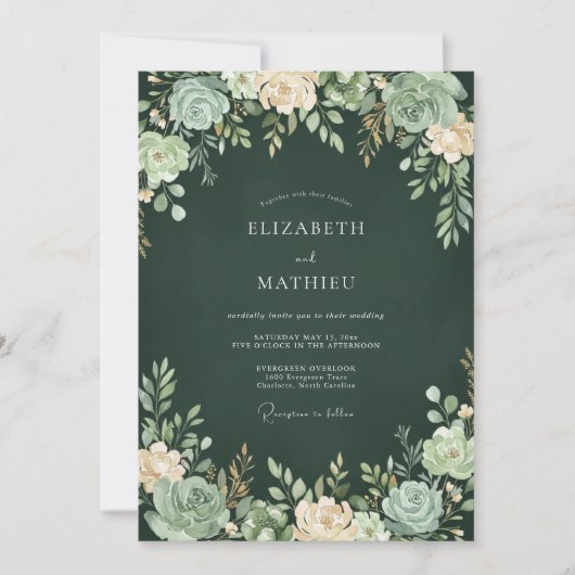 Forest Green Rich Succulent Wedding 招待状 (正面)