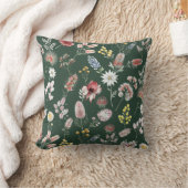 Forest Green Romantic Moody Watercolor Wildflowers クッション (ブランケット)