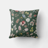 Forest Green Romantic Moody Watercolor Wildflowers クッション (裏面)