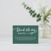 Forest Green Script Stock the bar Bridal Shower エンクロージャーカード (スタンド正面)