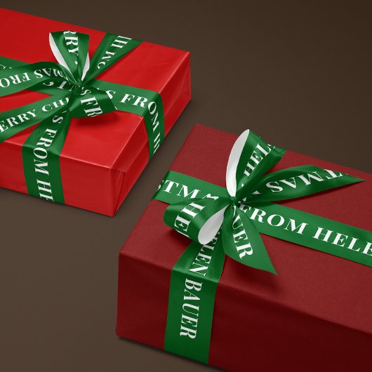 Forest Green Simple Text Merry Christmas Gift サテンリボン