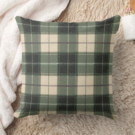 Forest Green Tartan Snowflake Throw Pillow | Cozy クッション (ブランケット)
