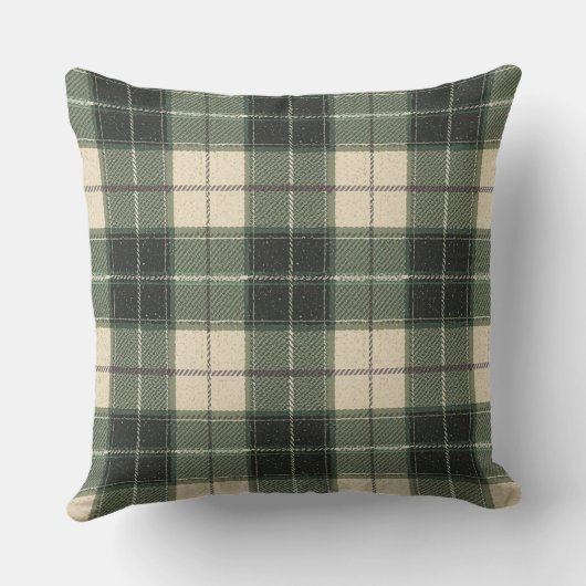 Forest Green Tartan Snowflake Throw Pillow | Cozy クッション (裏面)
