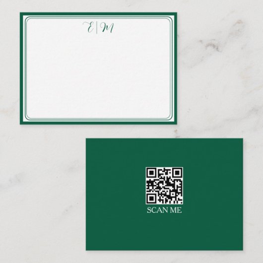 Forest Green three Border Monogram Note Card ノートカード (正面/裏面)