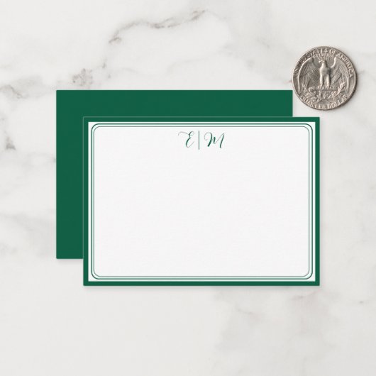 Forest Green three Border Monogram Note Card ノートカード (正面/裏面インサイチュ)