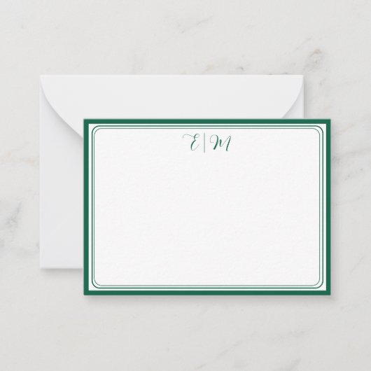 Forest Green three Border Monogram Note Card ノートカード (正面)