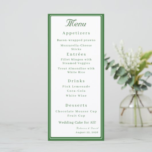 Forest Green Two Hearts Catholic Wedding メニュー (スタンド正面)