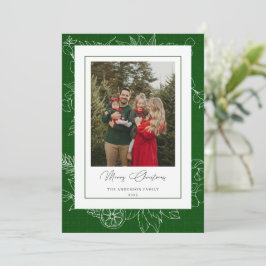 Forest Green Vintage Botanical Christmas Photo シーズンカード