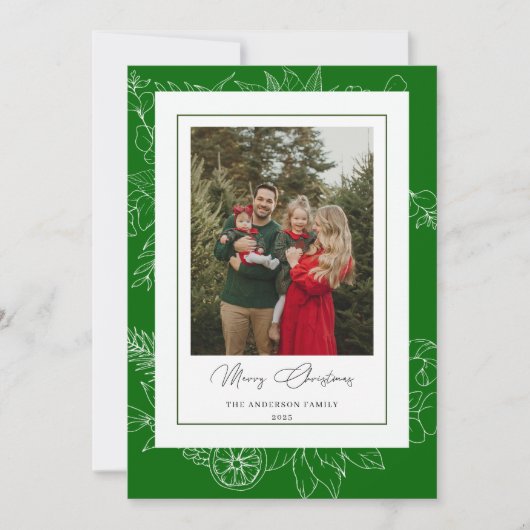 Forest Green Vintage Botanical Christmas Photo シーズンカード (正面)