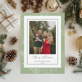 Forest Green Vintage Botanical Christmas Photo シーズンカード