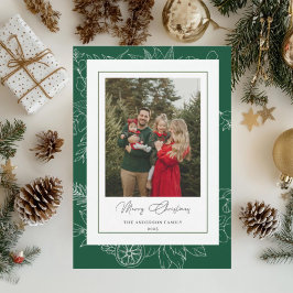 Forest Green Vintage Botanical Christmas Photo シーズンカード